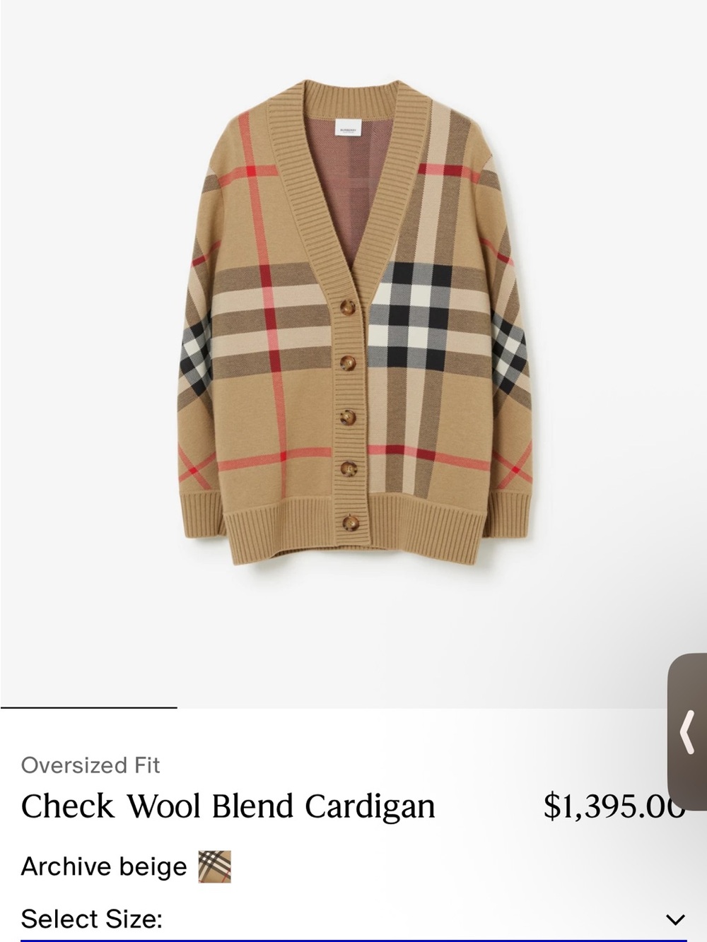Burberry Archive Beige Check Wool Cardigan with Black & Red Accents